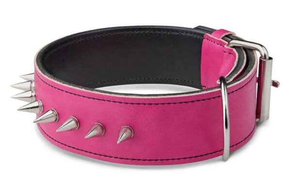 Růžový kožený obojek s ostny - 8423f032632fee5b086f8e0dd