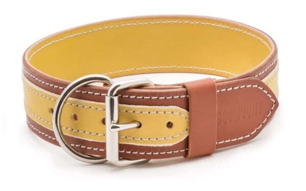 Kožený obojek žlutý, hnědý Duo Giarone