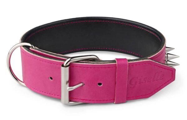 Růžový kožený obojek s ostny - 9ed3e1f12e764cde7ee23ceec