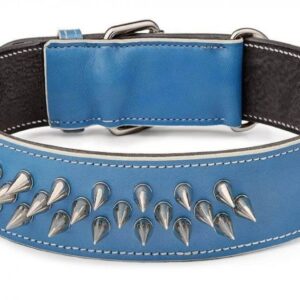 Kožený obojek s ostny modrý