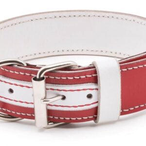 červeno bílý kožený obojek