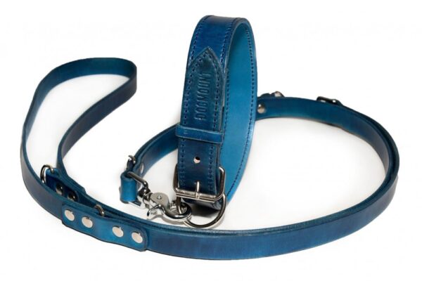 Kožený obojek s vodítkem v oceánové modré - 104939c8463c6ade95a4a4026