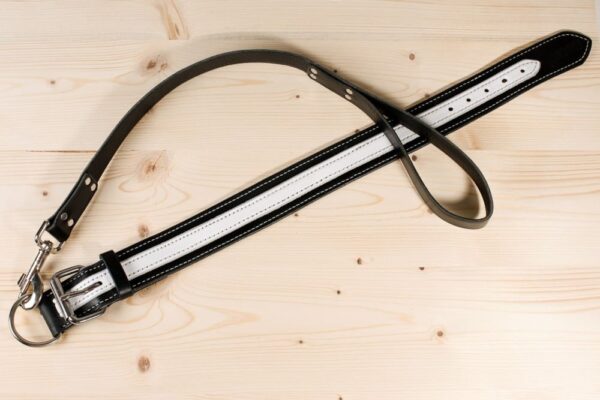 Kožený obojek s vodítkem v černobílém provedení - 54f70cb0c134bf00dc1cf0b6f