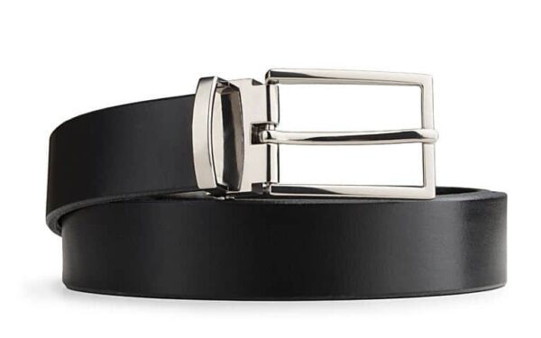 Černý kožený opasek k obleku