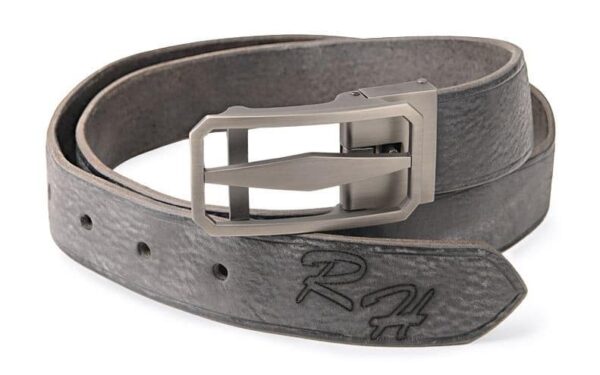 Šedý kožený pásek s automatickou přezkou