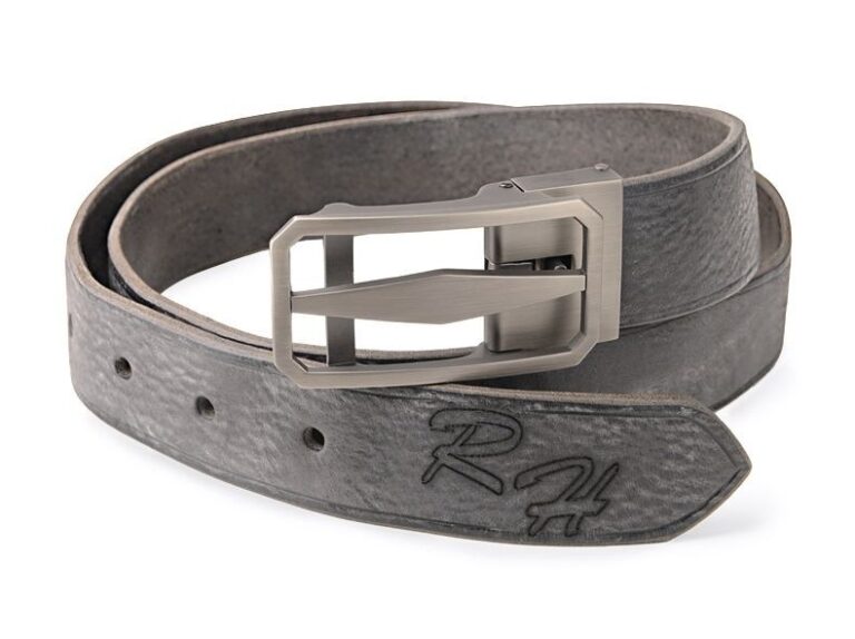 Šedý kožený pásek s automatickou přezkou