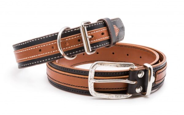 Kožený obojek a kožený opasek v setu Maronero