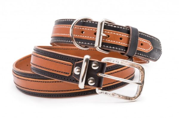 Kožený obojek a kožený opasek v setu Maronero - ff419db561c1fe2075a7fdddd