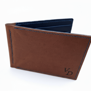 Kožená dolarovka LETHIOR z hnědé a modré kůže s kovovým klipem na bankovky